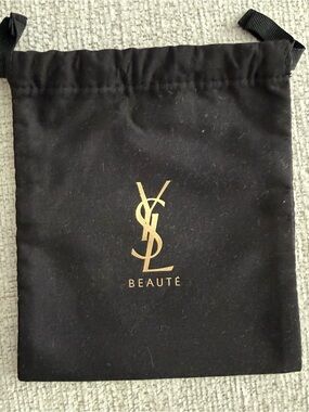 Saint Laurent Black Drawstring Cosmetic Pouch with Gold Logo
